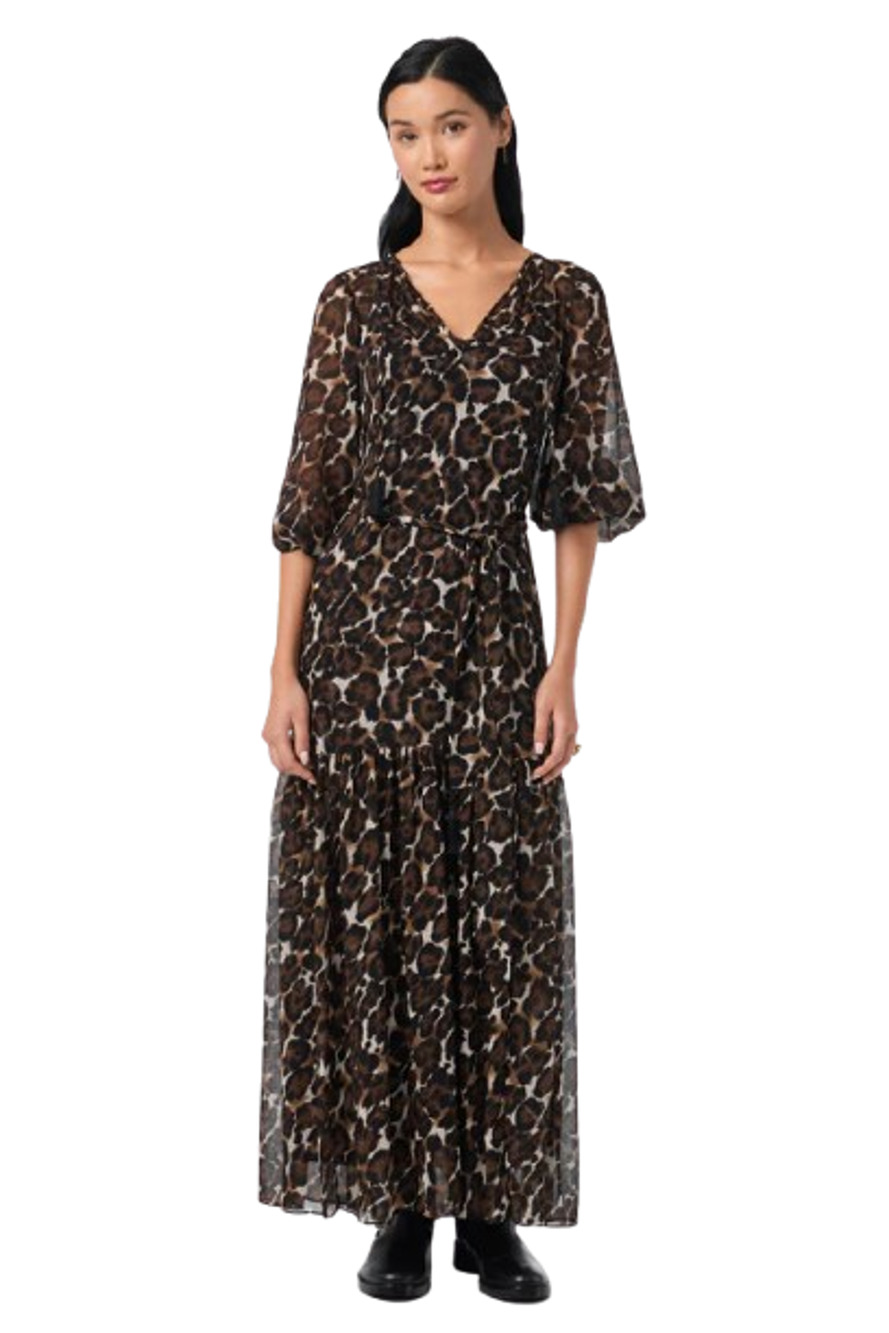 TRINA TURK Women's Shalina Tie-Waist Maxi Dress Large Black Lampoul Leopard NWT